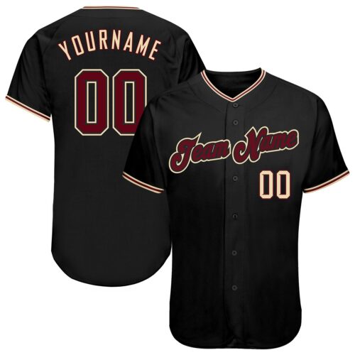 black_0332 Custom Black Crimson-City Cream Authentic Baseball Jersey