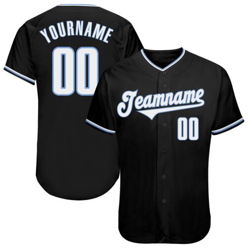 black_0406 Custom Black White-Light Blue Authentic Baseball Jersey