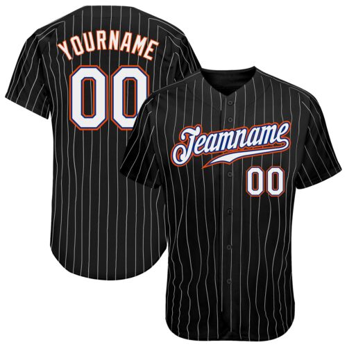 black_0434 Custom Black White Pinstripe White-Orange Authentic Baseball Jersey