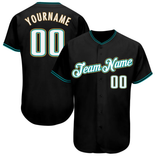 black_0448 Custom Black White-Teal Authentic Baseball Jersey