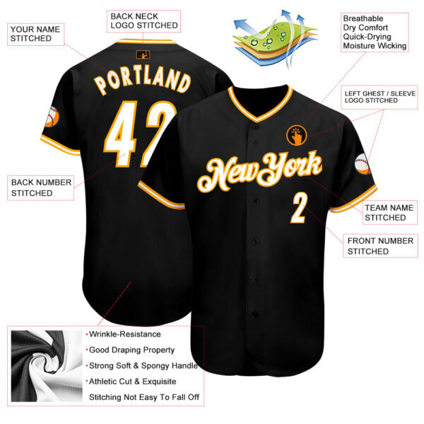 Custom Black White-Gold Authentic Baseball Jersey
