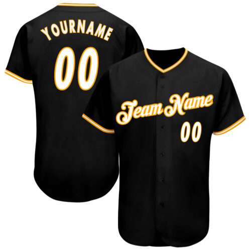 black_0451 Custom Black White-Gold Authentic Baseball Jersey