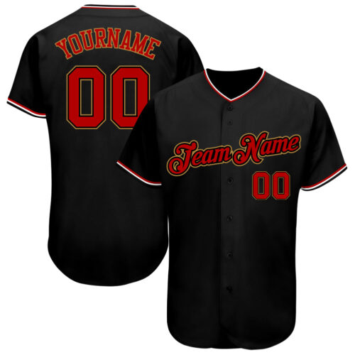 black_0452 Custom Black Red-Old Gold Authentic Baseball Jersey