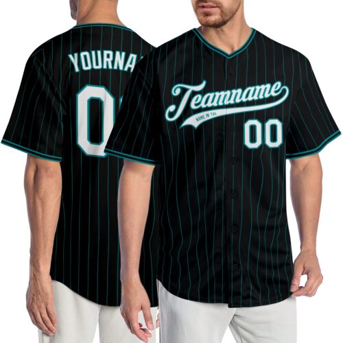 black_0690_307c8564-fe6a-4e7c-8712-c5ef5ba5441b Custom Black Teal Pinstripe White-Teal Authentic Baseball Jersey