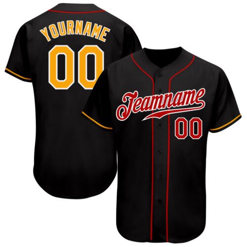 black_0764 Custom Black Gold-Red Authentic Baseball Jersey