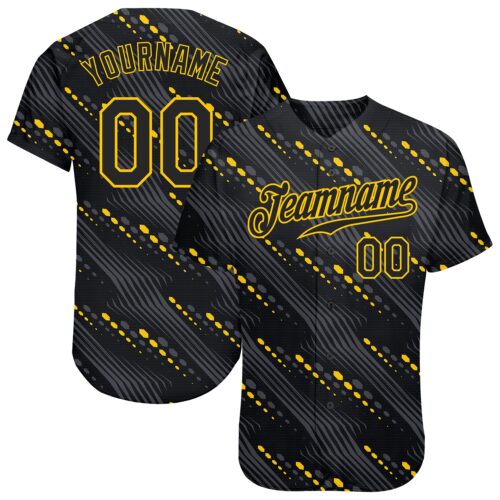black_0781 Custom Black Black-Gold 3D Pattern Design Authentic Baseball Jersey