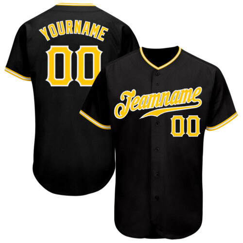 black_0818 Custom Black Gold-White Authentic Baseball Jersey