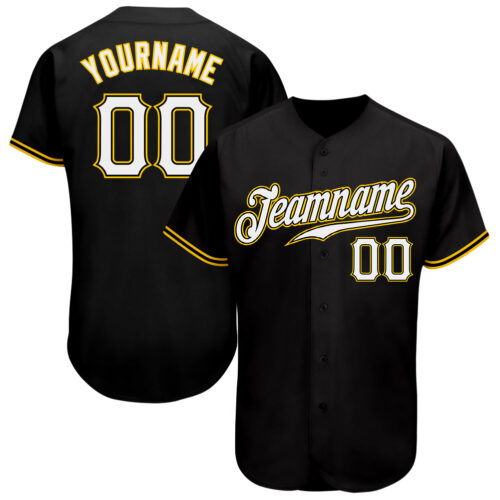 black_0821 Custom Black White-Gold Authentic Baseball Jersey