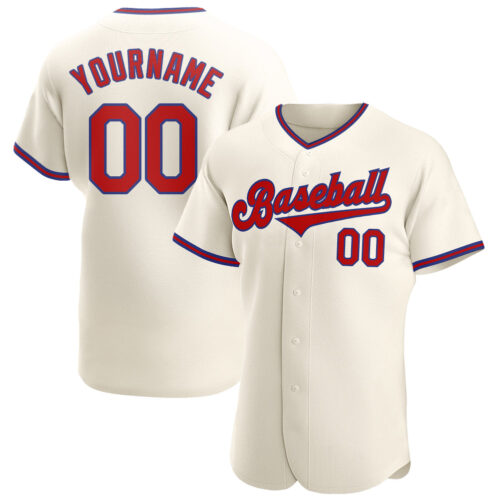 cream_0043 Custom Cream Red-Royal Authentic Baseball Jersey
