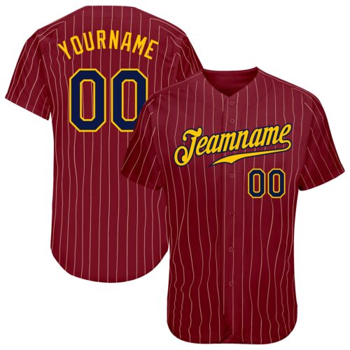crimson_0031 Custom Crimson Cream Pinstripe Navy-Gold Authentic Baseball Jersey