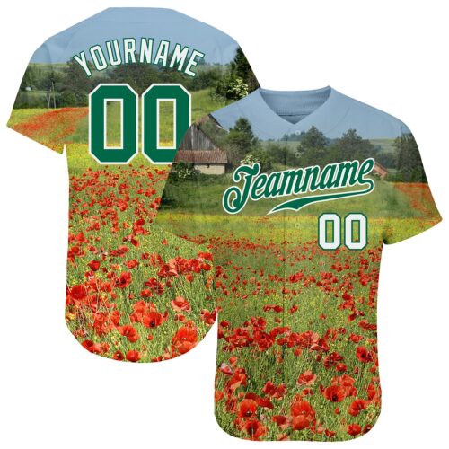 green_0127_45d542d1-f595-400c-9b98-043b7e8f56f5 Custom Green Kelly Green-White 3D Pattern Design Flowers Authentic Baseball Jersey