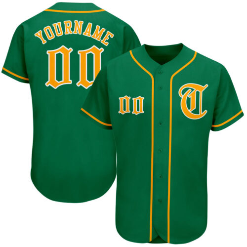 kelly_green_0033 Custom Kelly Green Gold-White Authentic Baseball Jersey