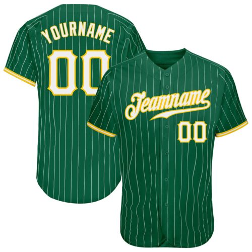 kelly_green_0095 Custom Kelly Green White Pinstripe White-Gold Authentic Baseball Jersey