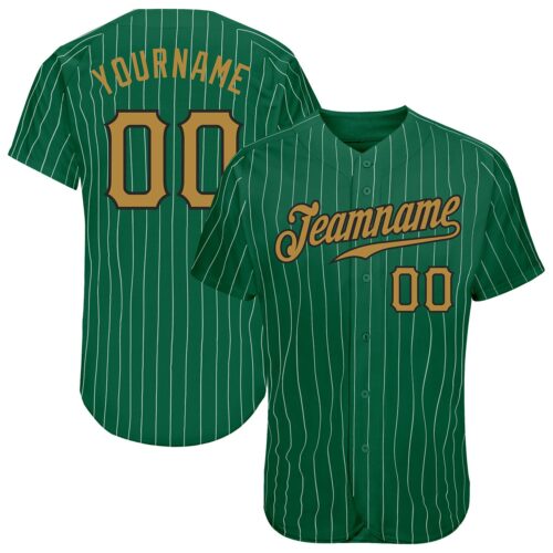 kelly_green_0096 Custom Kelly Green White Pinstripe Old Gold-Black Authentic Baseball Jersey