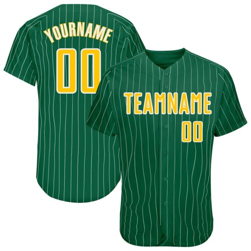 kelly_green_0100 Custom Kelly Green White Pinstripe Gold-White Authentic Baseball Jersey