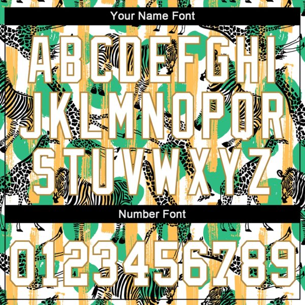 Custom Kelly Green White-Old Gold 3D Pattern Design Zebras And Giraffes Authentic Baseball Jersey