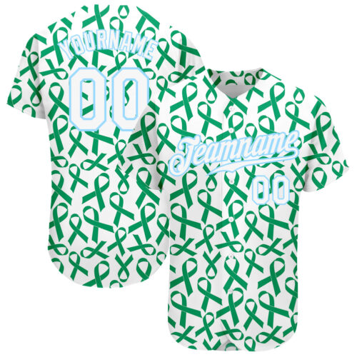kelly_green_0195 Custom Kelly Green White-Light Blue 3D Pattern Design Breast Cancer Authentic Baseball Jersey