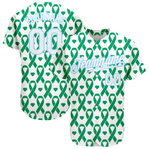 kelly_green_0196 Custom Kelly Green White-Light Blue 3D Pattern Design Breast Cancer Authentic Baseball Jersey