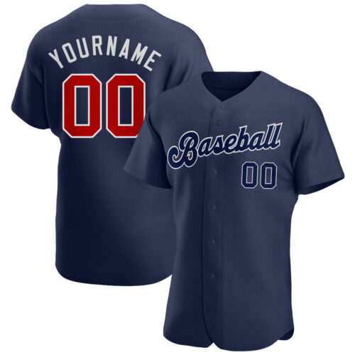 navy_0108 Custom Navy Red-White Authentic Baseball Jersey
