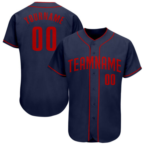 navy_0208 Custom Navy Red Authentic Baseball Jersey