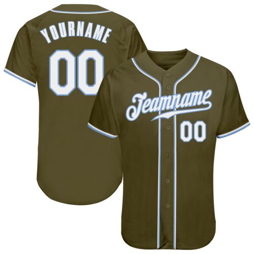 olive_0050 Custom Olive White-Light Blue Authentic Salute To Service Baseball Jersey