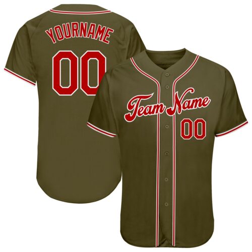 olive_0052 Custom Olive Red-White Authentic Salute To Service Baseball Jersey