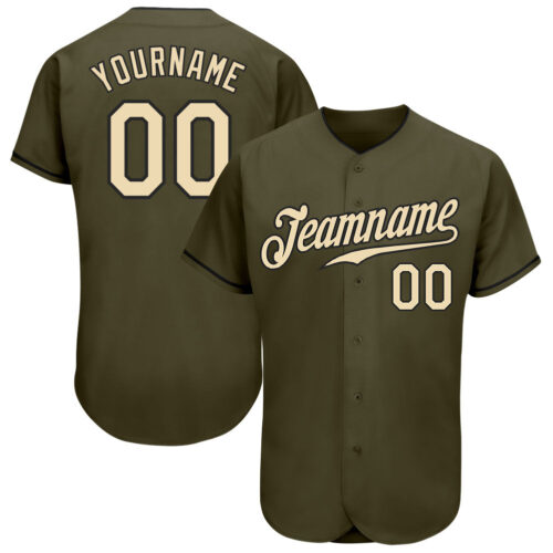 olive_0090 Custom Olive Cream-Black Authentic Salute To Service Baseball Jersey