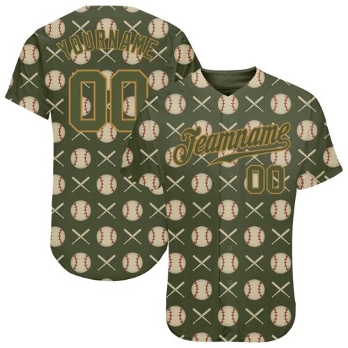 olive_0092 Custom Olive Olive-Old Gold 3D Pattern Design Authentic Salute To Service Baseball Jersey
