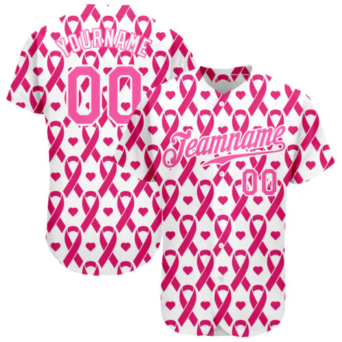 pink_0077 Custom Pink Pink-White 3D Pattern Design Breast Cancer Authentic Baseball Jersey