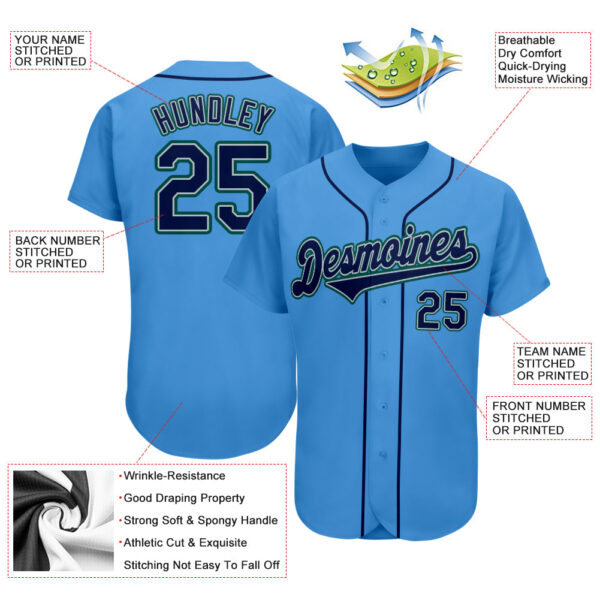 Custom Powder Blue Navy-Teal Authentic Baseball Jersey