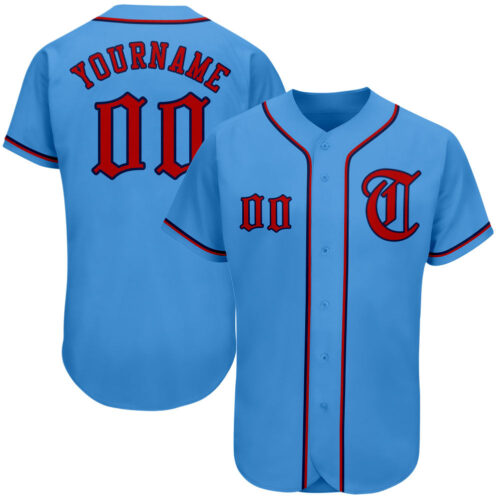 powder_blue_0036 Custom Powder Blue Red-Navy Authentic Baseball Jersey
