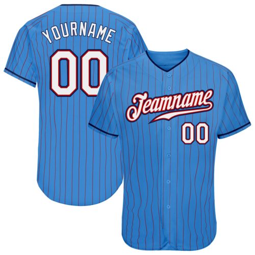 powder_blue_0075 Custom Powder Blue Red Pinstripe White-Navy Authentic Baseball Jersey