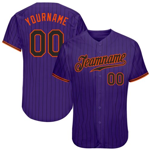 purple_0098 Custom Purple Black Pinstripe Black-Orange Authentic Baseball Jersey