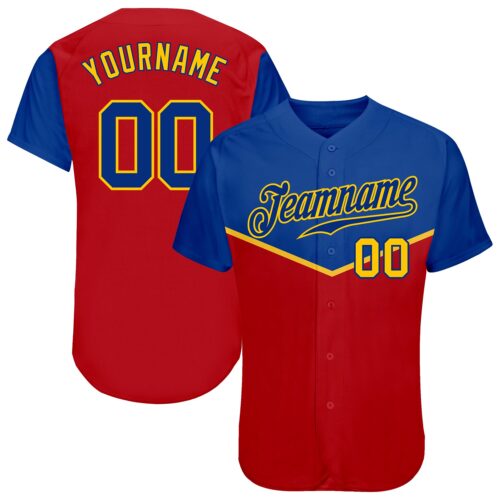 red_0375 Custom Red Royal-Gold 3D Pattern Design Multicolor Authentic Baseball Jersey