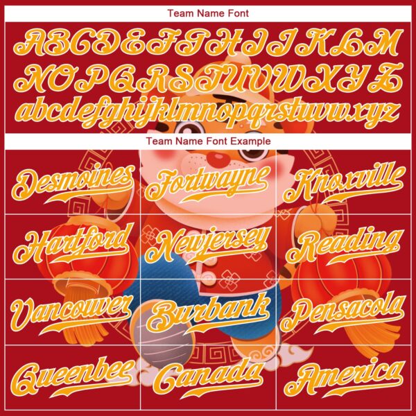 Custom Red Gold-White 3D Pattern Design Cute Tiger Authentic Baseball Jersey