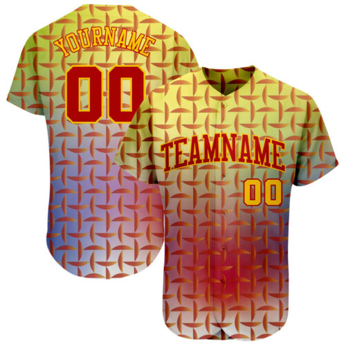 red_0400 Custom Red Red-Gold 3D Pattern Design Authentic Baseball Jersey