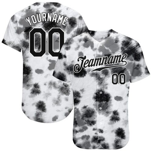 tie_dye0003 Custom Tie Dye Black-White 3D Steel Authentic Baseball Jersey