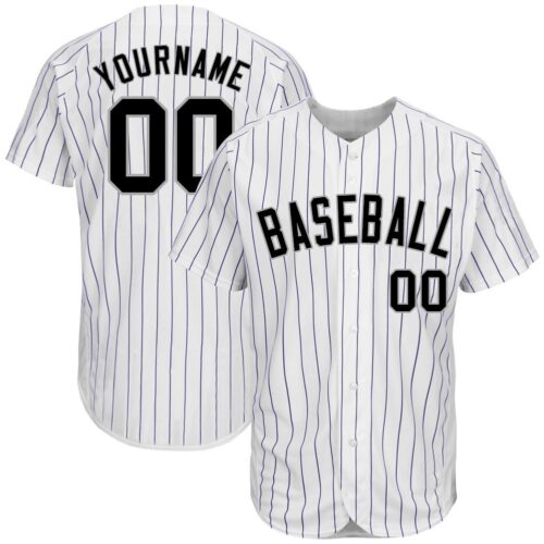 white_0079 Custom White Purple Pinstripe Black-Gray Authentic Baseball Jersey