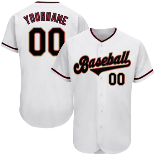 white_0113 Custom White Black-Crimson Authentic Baseball Jersey