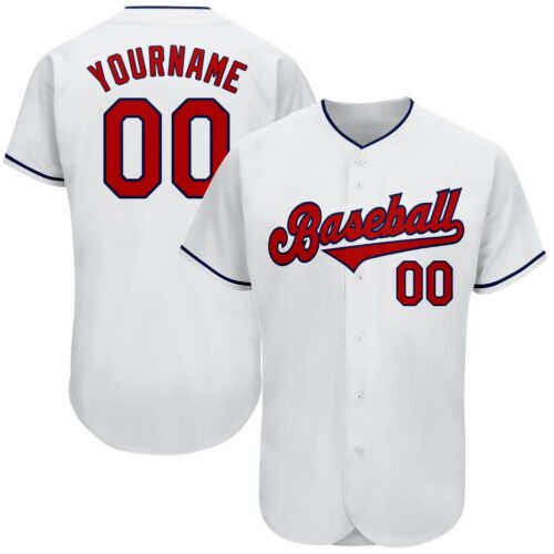 white_0123 Custom White Red-Navy Authentic Baseball Jersey