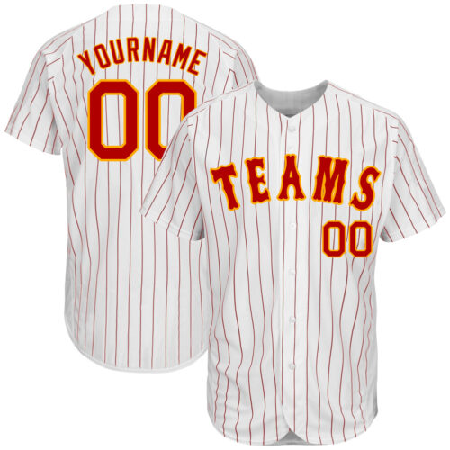 white_0191 Custom White Red Pinstripe Red-Gold Authentic Baseball Jersey