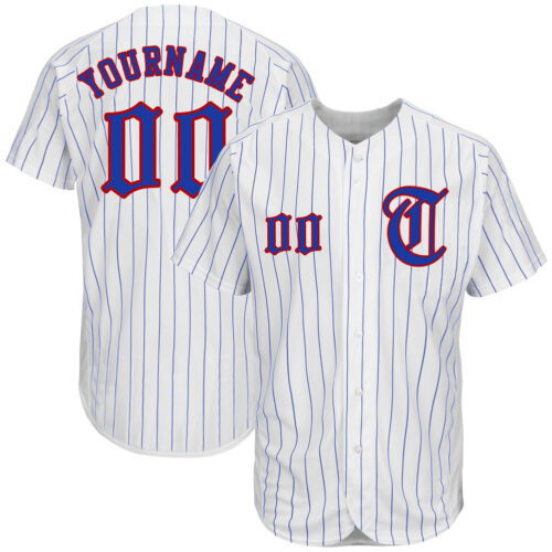 white_0212 Custom White Royal Pinstripe Royal-Red Authentic Baseball Jersey