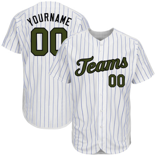 white_0220 Custom White Royal Pinstripe Olive-Black Authentic Memorial Day Baseball Jersey