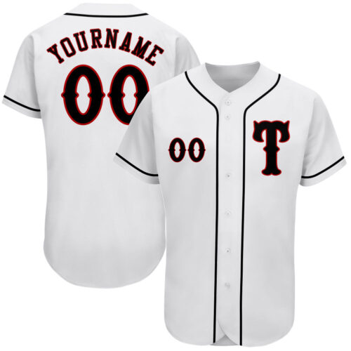 white_0242 Custom White Black-Red Authentic Baseball Jersey
