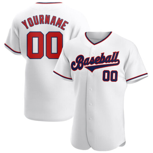 white_0276 Custom White Red-Navy Authentic Baseball Jersey