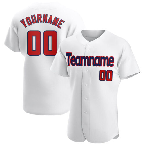 white_0279 Custom White Red-Navy Authentic Baseball Jersey