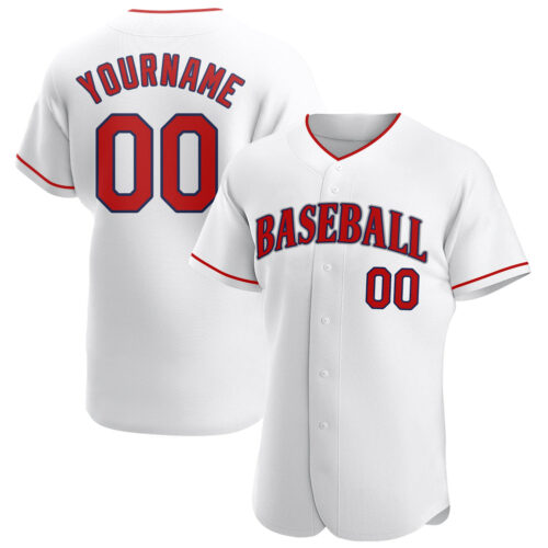white_0294 Custom White Red-Navy Authentic Baseball Jersey