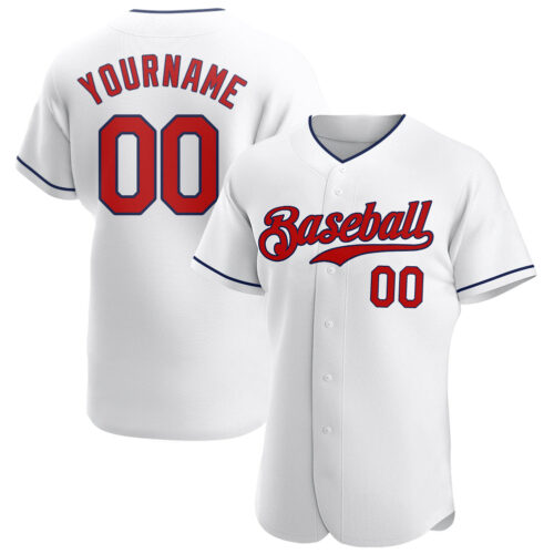 white_0299 Custom White Red-Navy Authentic Baseball Jersey