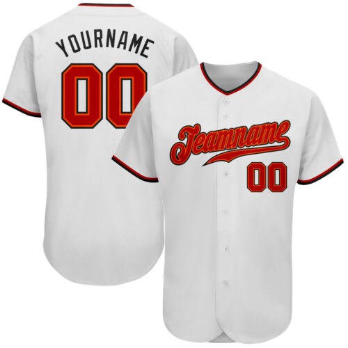 white_0357 Custom White Red-Black Authentic Baseball Jersey