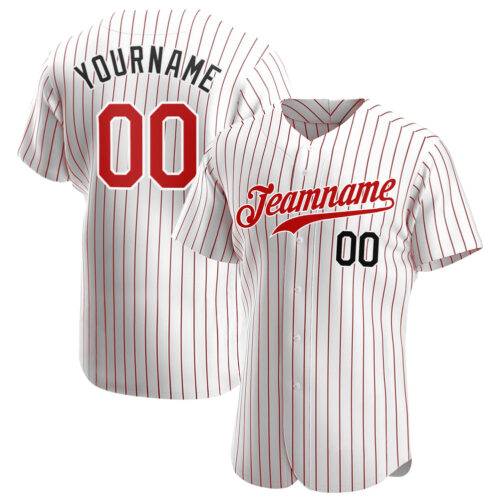 white_0412 Custom White Red Pinstripe Red-Black Authentic Baseball Jersey